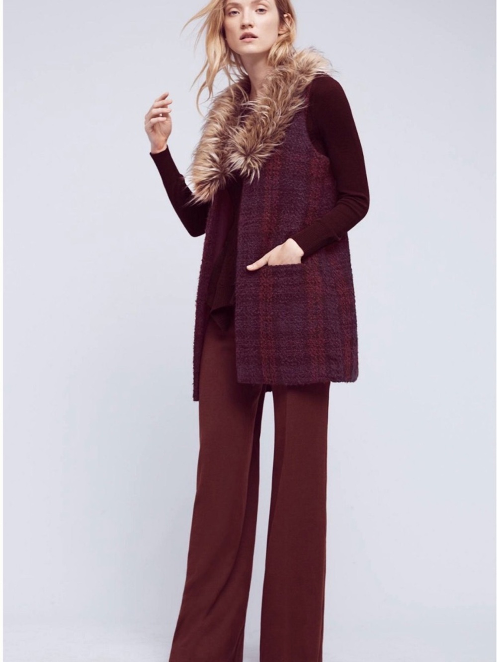 Sanctuary Yannah Plaid Vest Faux Fur Collar Anthropologie NWT $158 - Picture 2 of 6